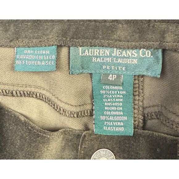 LRL Ralph Lauren Jeans Co Green Velvet Pants Women Stretch Straight Leg Size 4P - Picture 9 of 9